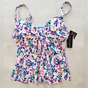 ISLAND ESCAPE Colorful Floral Tankini Swim Top, Full Bust Support NWT Size 10